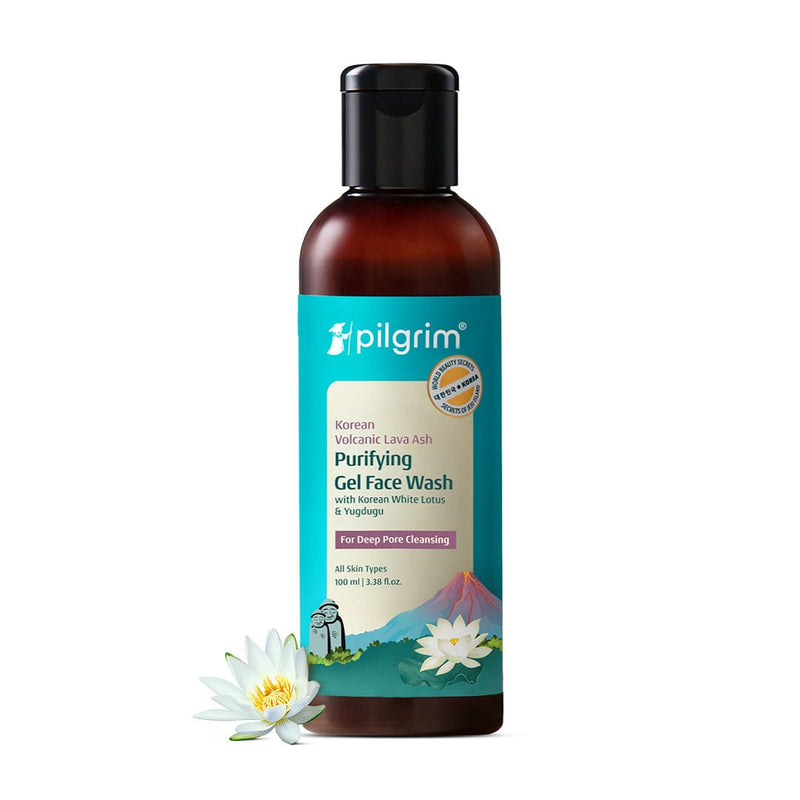 Pilgrim Korean Volcanic Lava Ash Purifying Gel Face Wash with White Lotus & Yugdugu, 100ml - Buy from Indicrest