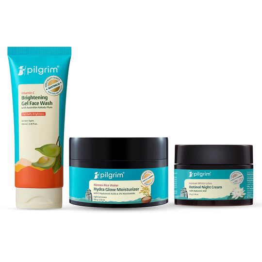 Pilgrim Glow Renewal Trio, Night Cream 50g + Moisturizer 100g + Face Wash 100ml
 - Buy from Indicrest