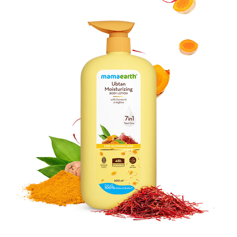 Mamaearth Ubtan Moisturizing Body Lotion with Turmeric & Saffron for Glowing Skin, 600ml - Buy from Indicrest