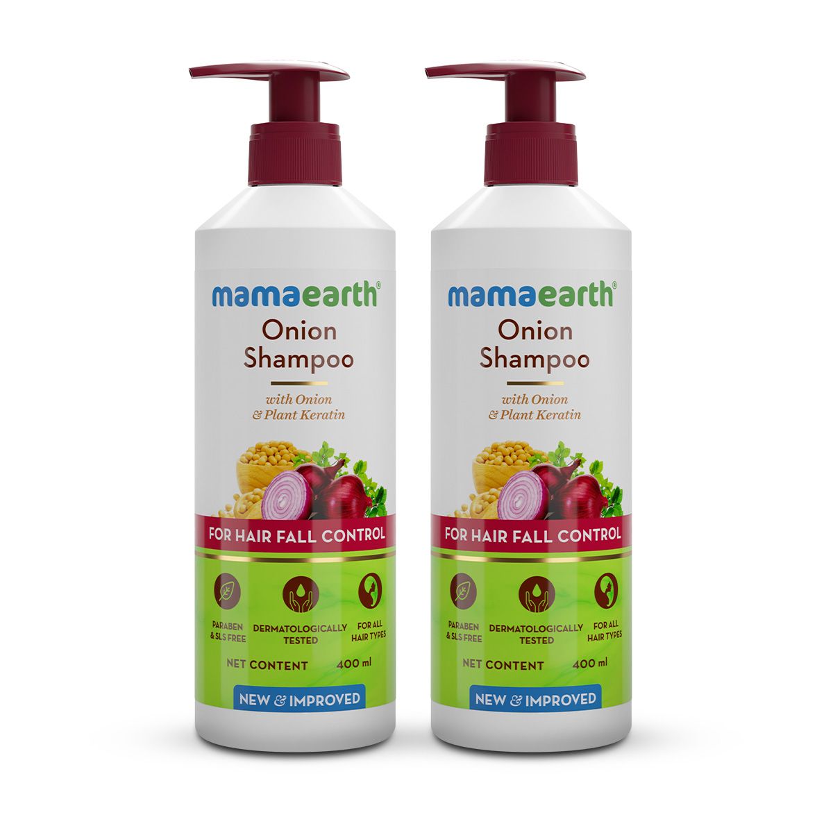 Mamaearth Onion Shampoo with Onion & Plant Keratin for Hair Fall Control, Pack of 2 X 400ml - Buy from Indicrest