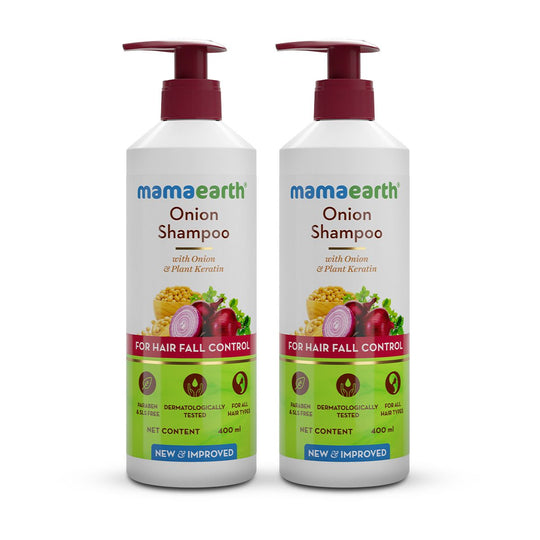 Mamaearth Onion Shampoo with Onion & Plant Keratin for Hair Fall Control, Pack of 2 X 400ml - Buy from Indicrest