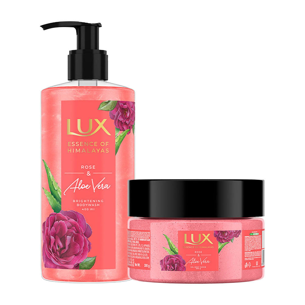 Lux Rose Aloevera Brightening Body Wash & Scrub Combo, 2 pieces Buy at Indicrest