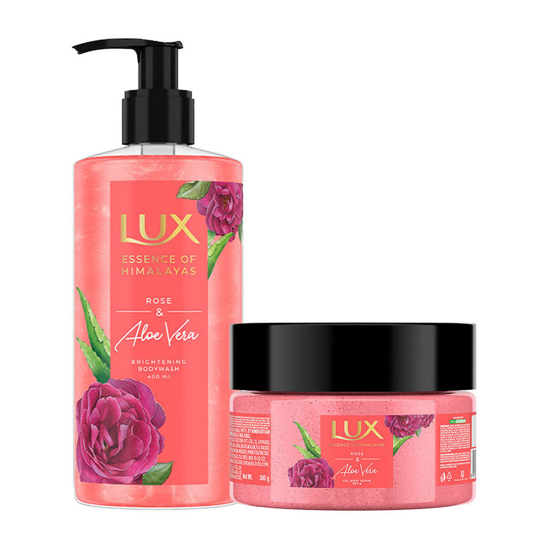 Lux Rose Aloevera Brightening Body Wash & Scrub Combo, 2 pieces Buy at Indicrest