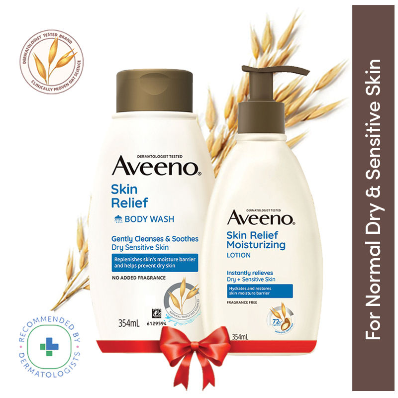 Aveeno Skin Relief Body Wash & Lotion Combo Cleanser & Moisturizer for Dry, Itchy & Sensitive Skin