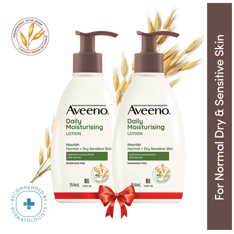 Aveeno Daily Moisturising Lotion Pack of 2 Body Moisturizer For Normal, Dry & Sensitive Skin, 2 X 354ml