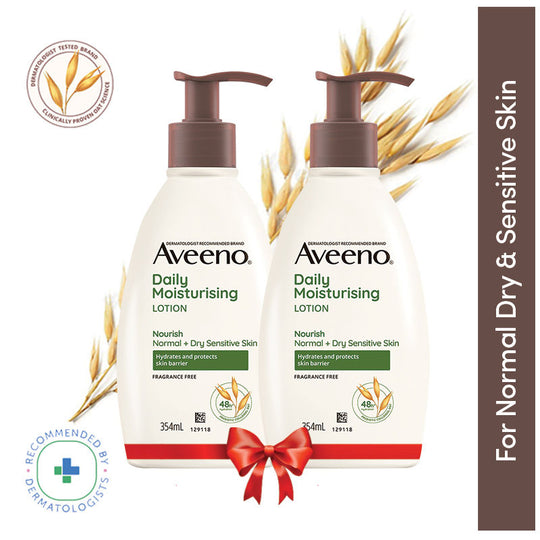 Aveeno Daily Moisturising Lotion Pack of 2 Body Moisturizer For Normal, Dry & Sensitive Skin, 2 X 354ml
