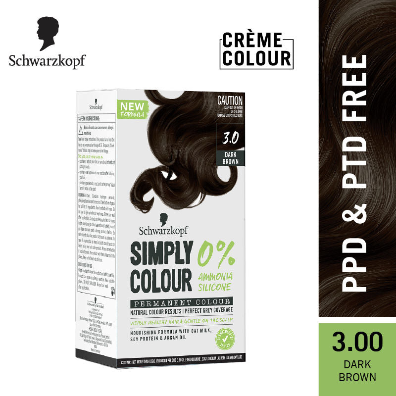 Schwarzkopf Simply Colour Permanent Hair Colour For 100% Grey Coverage - 3.00 Dark Brown, 142.5ml