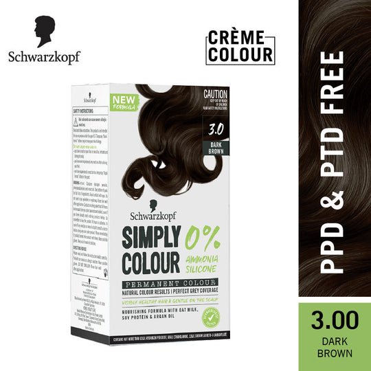 Schwarzkopf Simply Colour Permanent Hair Colour For 100% Grey Coverage - 3.00 Dark Brown, 142.5ml Buy at Indicrest