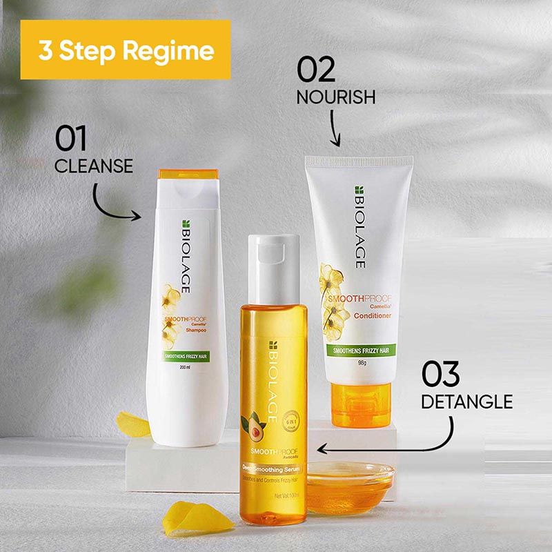 Biolage Frizz-Free Hair Regime With Smoothproof Shampoo, 400ml + Conditioner, 196g + Serum 100ml Combo Buy at Indicrest Image 8