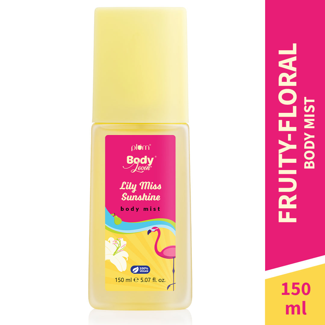 Plum Lily Miss Sunshine Body Mist by Plum BodyLovin' | Long Lasting | Travel-Friendly | Fruity-Floral Fragrance | Perfume Body Spray, 150ml