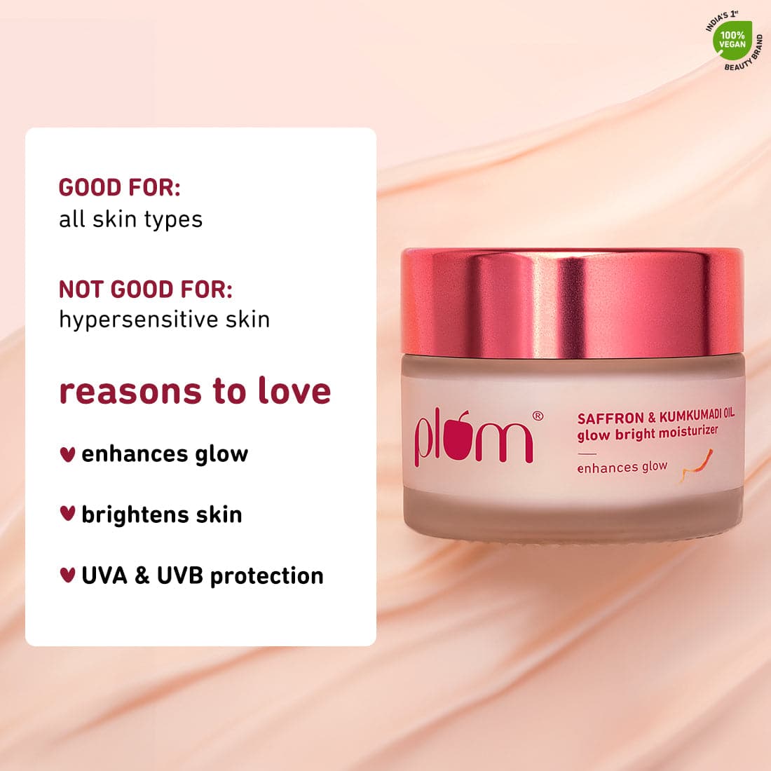 Plum Saffron & Kumkumadi Oil Glow Bright Moisturizer with SPF 35 | Enhances Glow | Brightens Skin, 50g