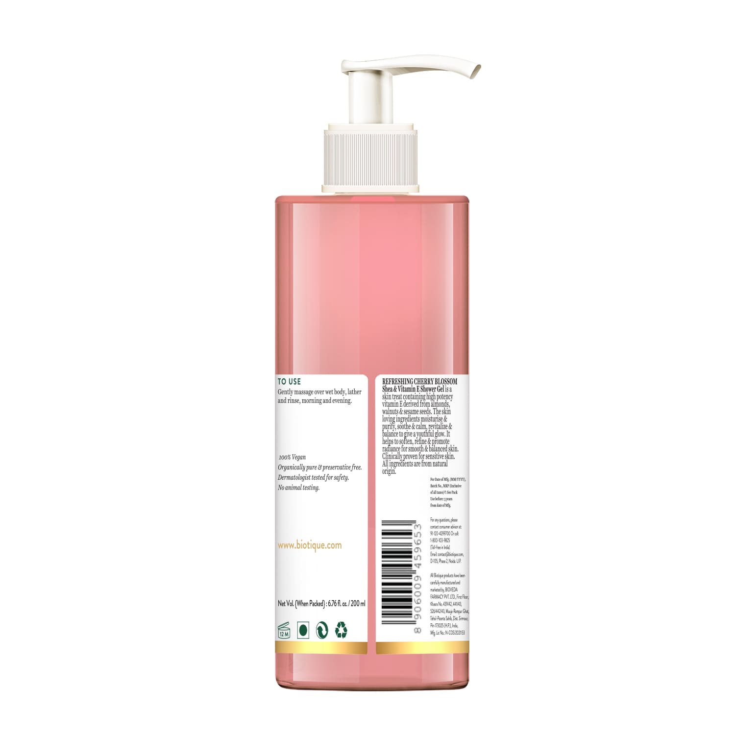 Biotique Refreshing Cherry Blossom Shea & Vitamin E Shower Gel, 200ml - Image 2 - Buy from Indicrest