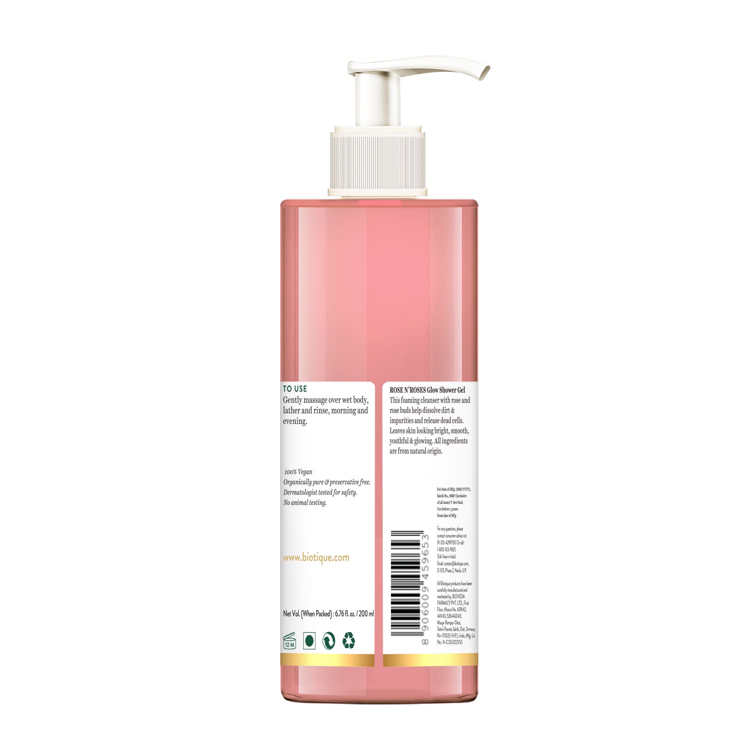 Biotique Rose N'ROSES Glow Shower Gel, 200ml - Image 2 - Buy from Indicrest