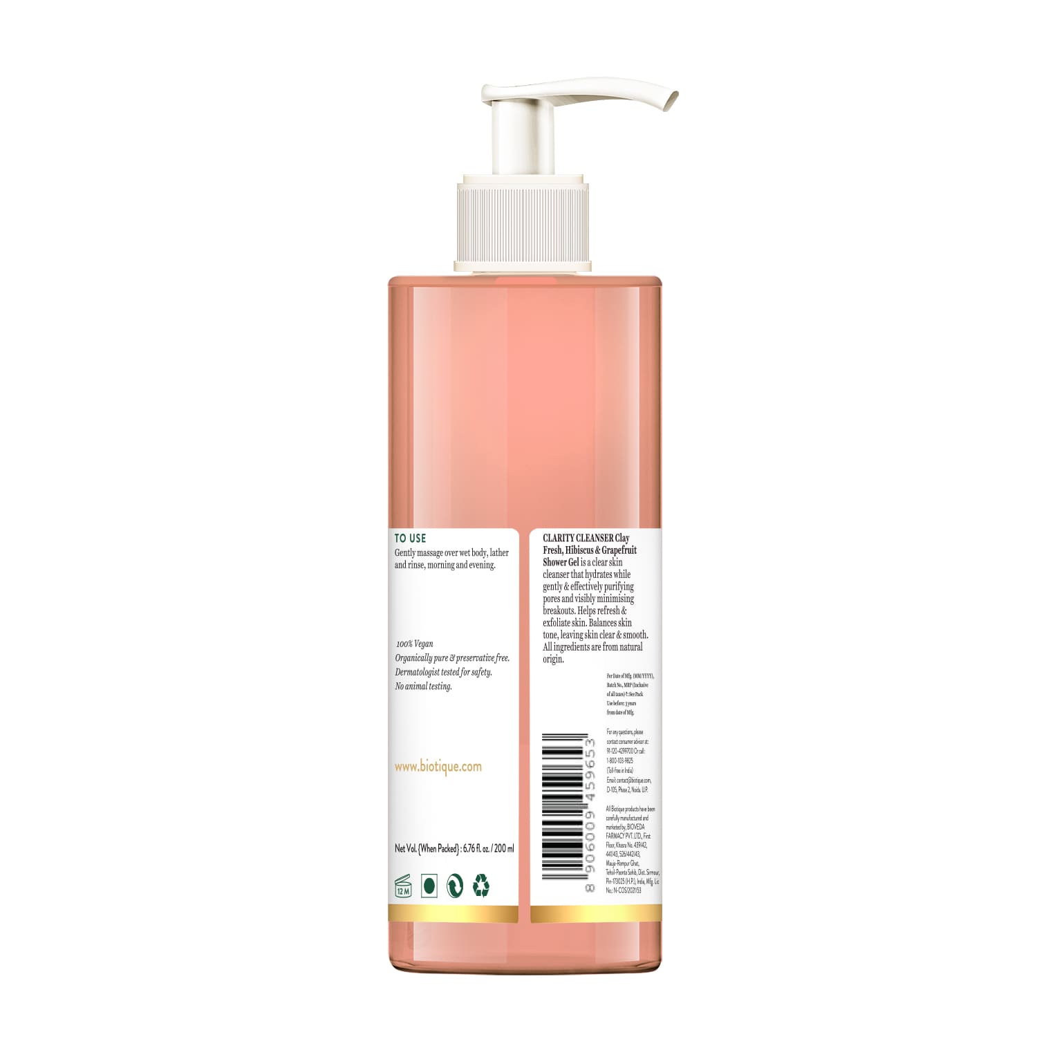 Biotique Clarity Cleanser Clay Fresh, Hibiscus & Grapefruit Shower Gel, 200ml - Image 2 - Buy from Indicrest