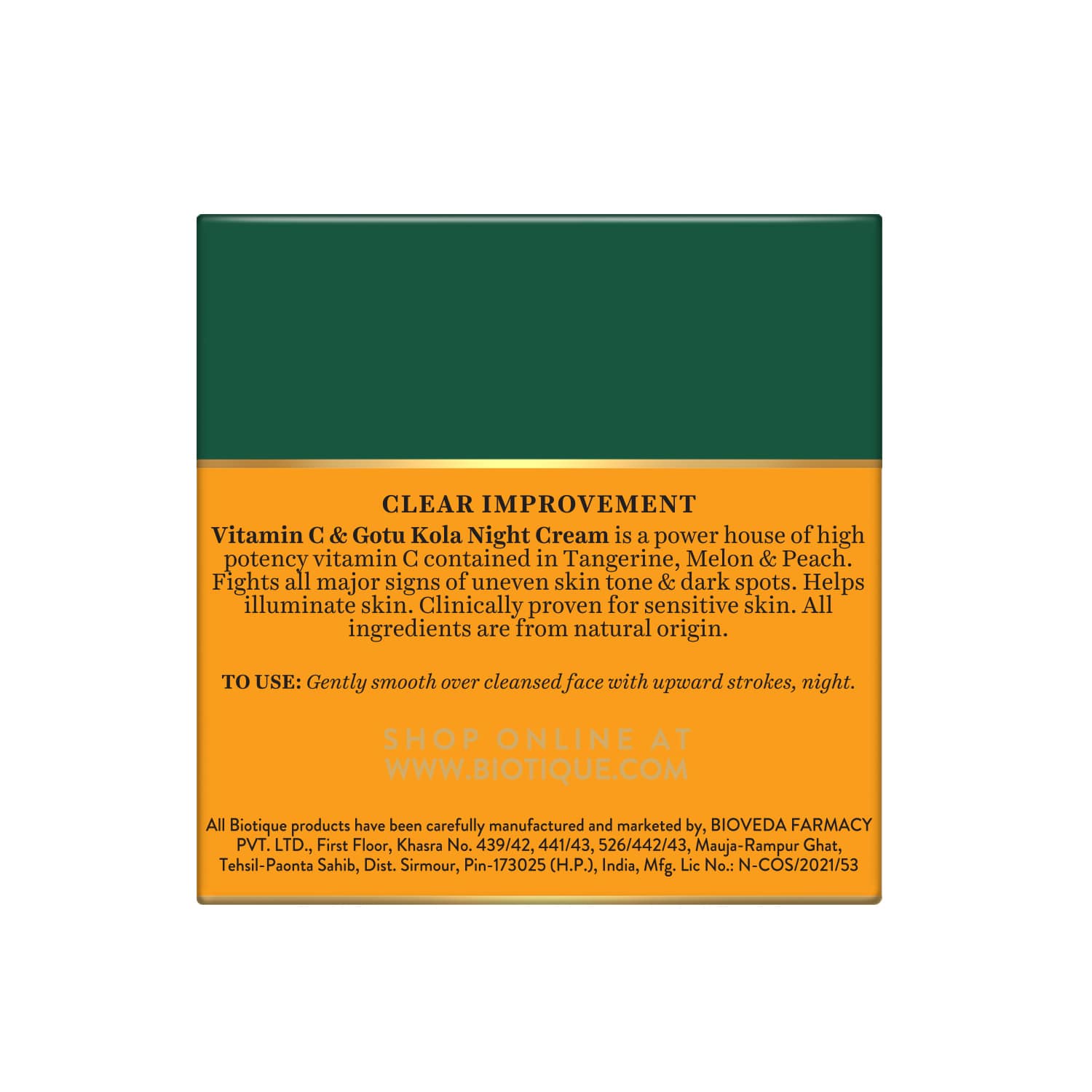 Biotique Clear Improvement Vitamin C & Gotu Kola Night Cream, 50g - Image 2 - Buy from Indicrest
