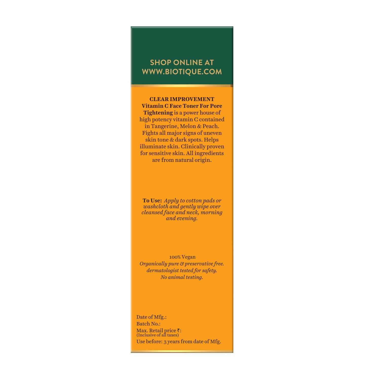 Biotique Clear Improvement Vitamin C Face Toner, 120ml - Image 3 - Buy from Indicrest