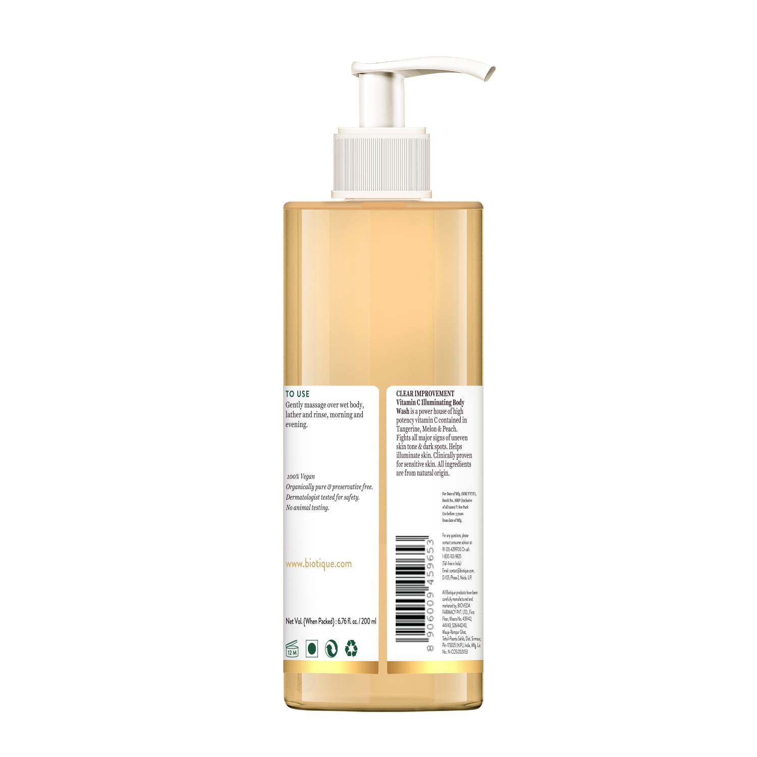 Biotique Clear Improvement Vitamin C Illuminating Body Wash, 200ml - Image 2 - Buy from Indicrest