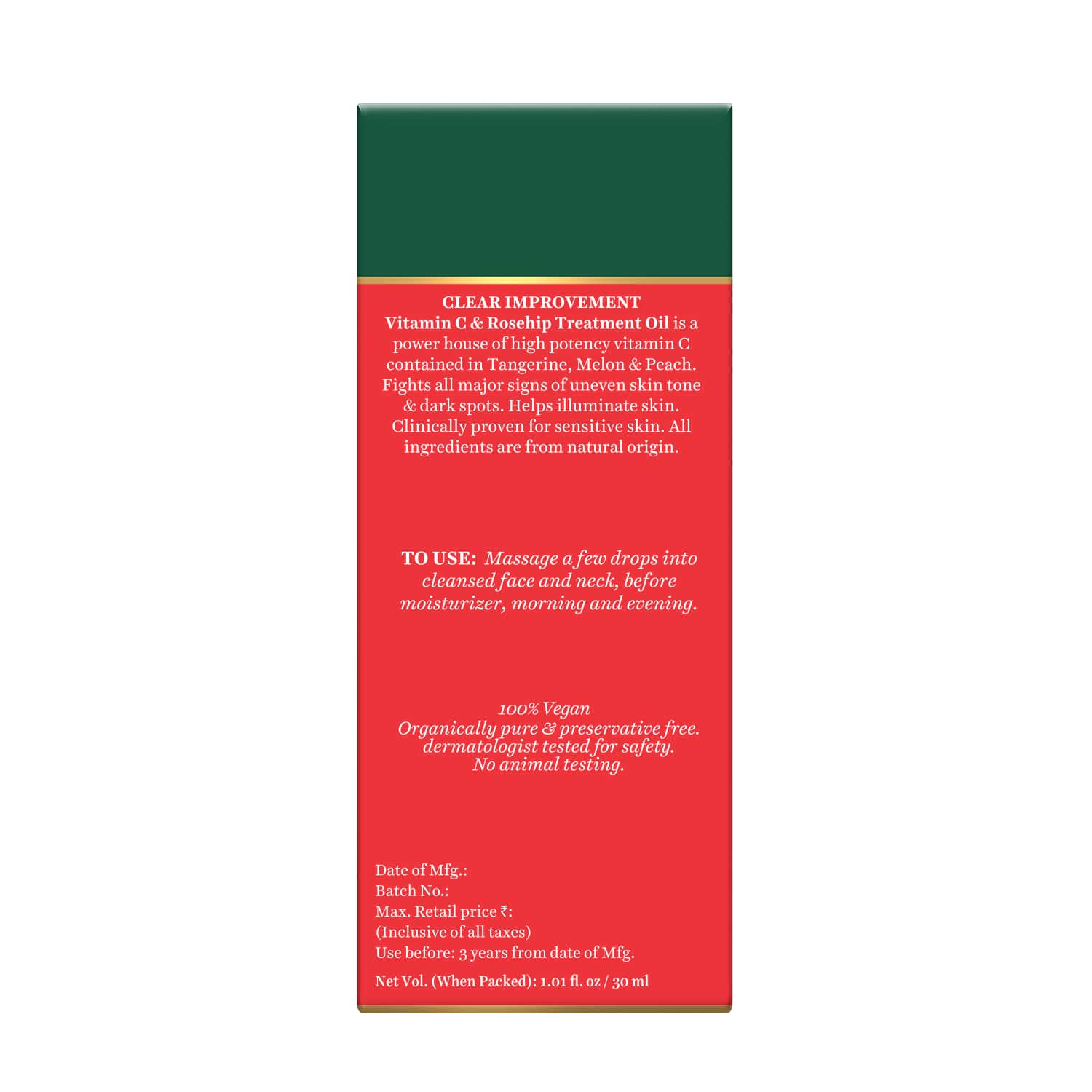 Biotique Clear Improvement Vitamin C & Rosehip & Treatment Oil Brightness & Reduce Photo aging, 30ml - Image 2 - Buy from Indicrest