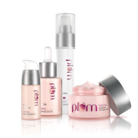 Plum Bright Years Age Specialist Full Set | Eye Recovery Gel, 15ml | Cell Renewal Serum, 30ml | Sunscreen, 50 ml & Night Cream, 50ml Buy at Indicrest