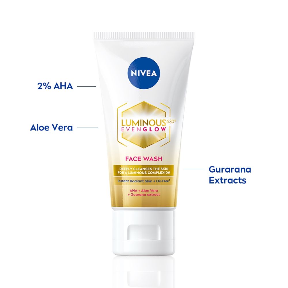 Nivea Luminous Even Glow Face Wash Oil Free Formula, Aha, Aloe Vera, Guarana Extract Deep Clean, 100ml Buy at Indicrest Image 2