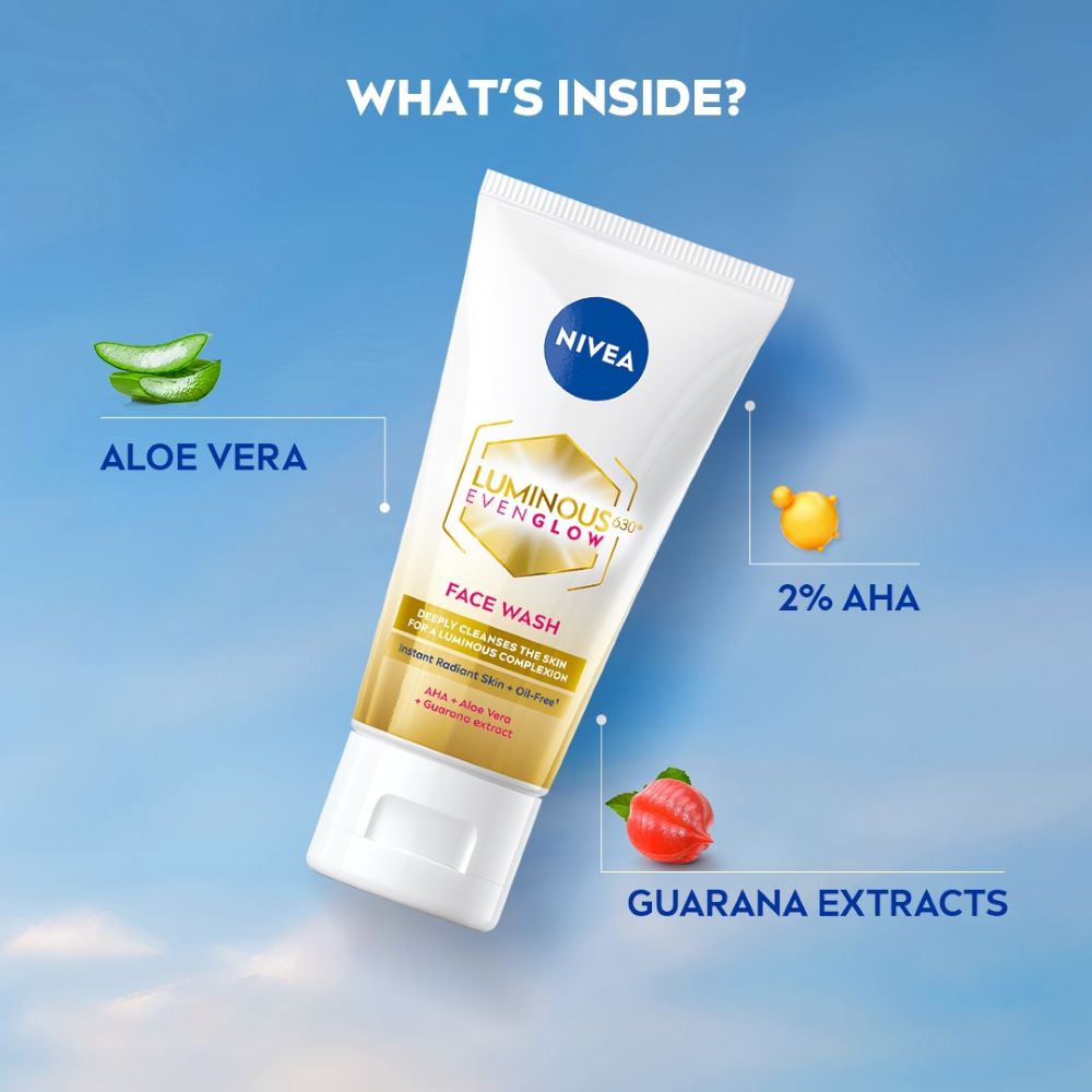 Nivea Luminous Even Glow Face Wash Oil Free Formula, Aha, Aloe Vera, Guarana Extract Deep Clean, 100ml Buy at Indicrest Image 5