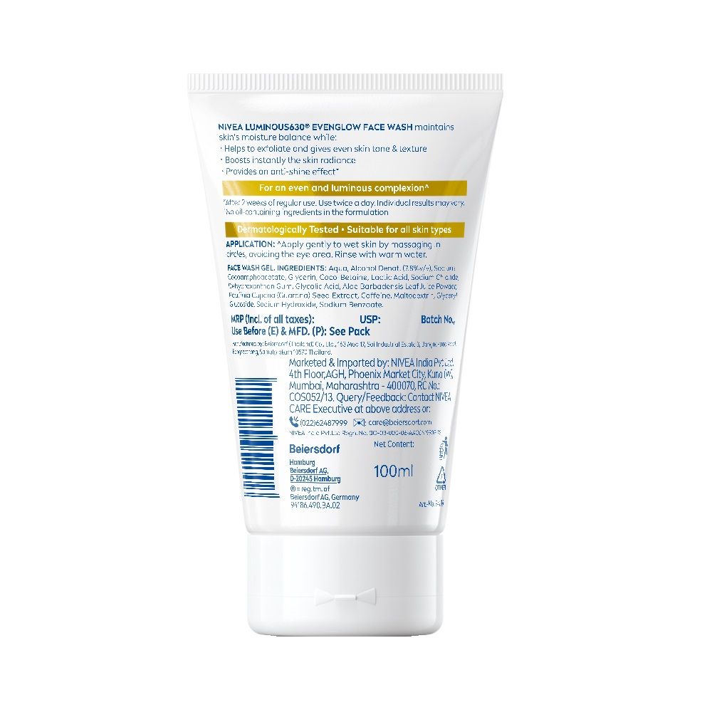 Nivea Luminous Even Glow Face Wash Oil Free Formula, Aha, Aloe Vera, Guarana Extract Deep Clean, 100ml Buy at Indicrest Image 9
