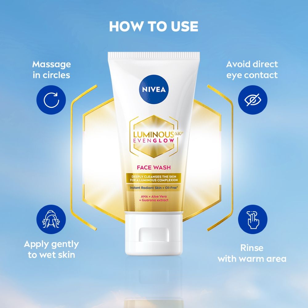 Nivea Luminous Even Glow Face Wash Oil Free Formula, Aha, Aloe Vera, Guarana Extract Deep Clean, 50ml Buy at Indicrest Image 8