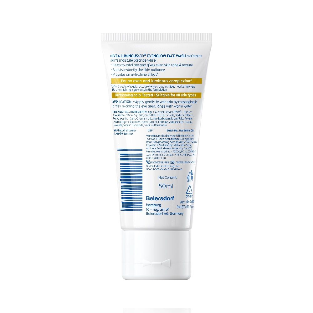 Nivea Luminous Even Glow Face Wash Oil Free Formula, Aha, Aloe Vera, Guarana Extract Deep Clean, 50ml Buy at Indicrest Image 9