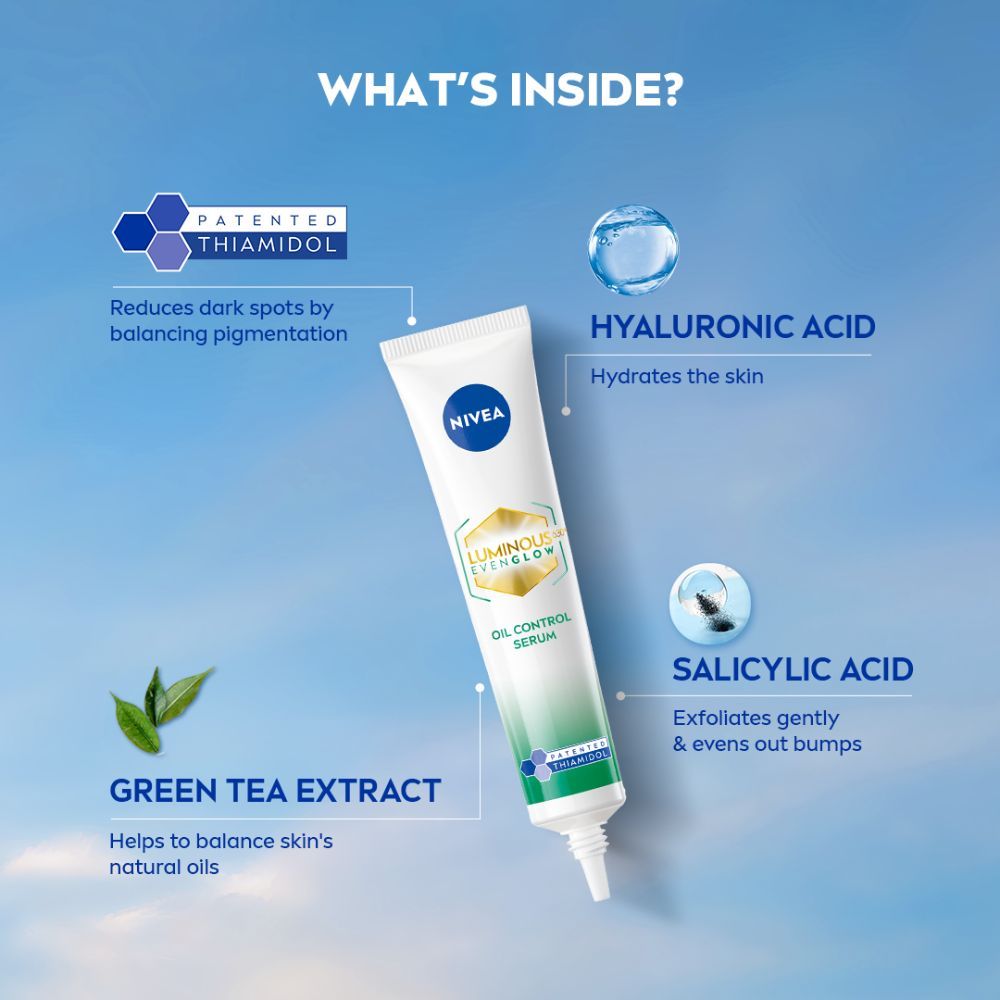 Nivea Luminous Even Glow Oil Control Serum Thiamidol, Salicylic, Hyaluronic Acid Reduces Dark Spot, 40ml Buy at Indicrest Image 9