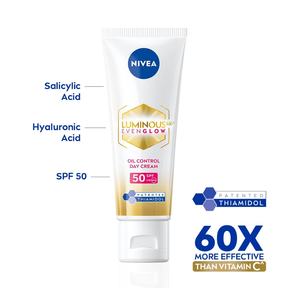 Nivea Luminous Even Glow Oil Control Day Cream Spf 50,Thiamidol Uv Protection & Reduces Dark Spots, 40ml Buy at Indicrest Image 2