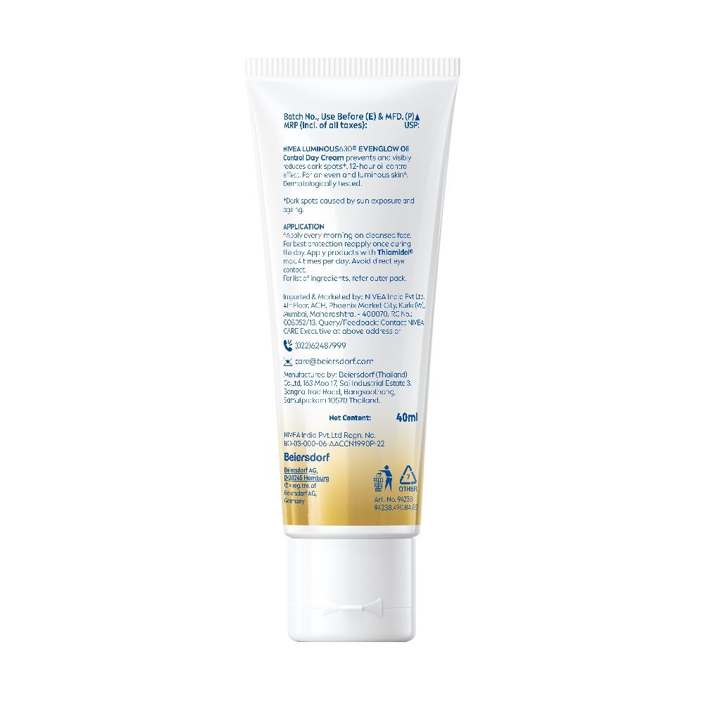 Nivea Luminous Even Glow Oil Control Day Cream Spf 50,Thiamidol Uv Protection & Reduces Dark Spots, 40ml Buy at Indicrest Image 9