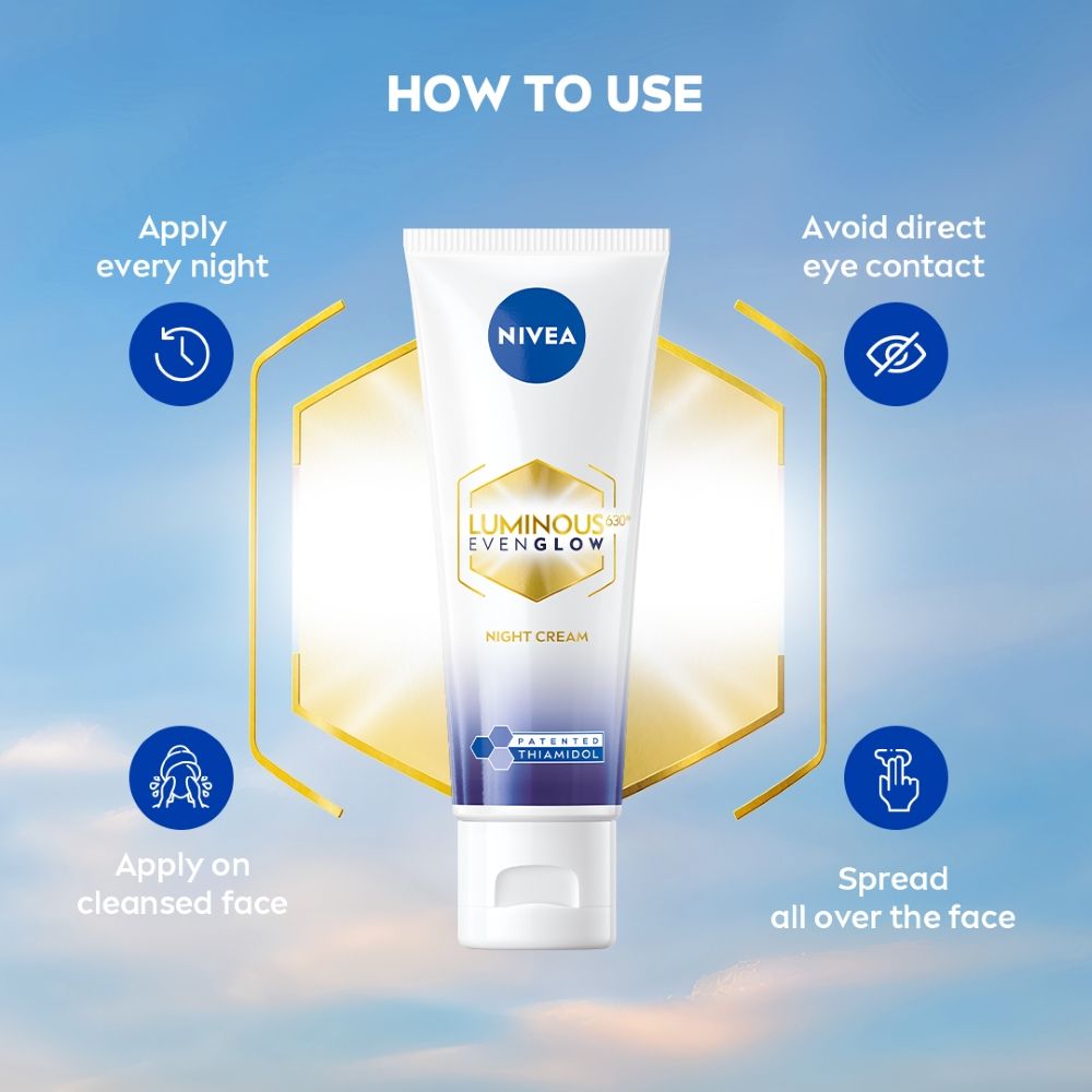 Nivea Luminous Even Glow Night Cream Thiamidol & Hyaluronic Acid Moisturizes & Reduces Dark Spots, 40ml Buy at Indicrest Image 8