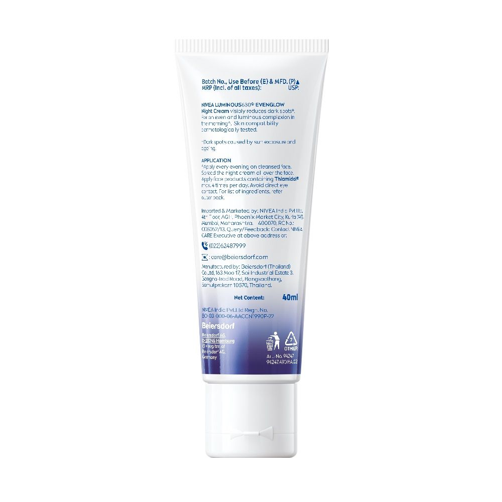 Nivea Luminous Even Glow Night Cream Thiamidol & Hyaluronic Acid Moisturizes & Reduces Dark Spots, 40ml Buy at Indicrest Image 9