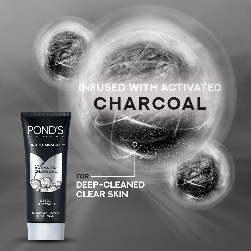 Pond’s Bright Miracle Pure Detox Anti-Pollution Clear Face Wash with Activated Charcoal, 50g Buy at Indicrest Image 3