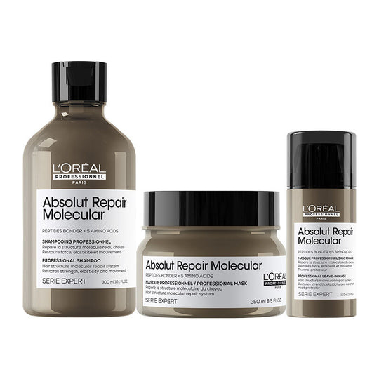 L'Oreal Professionnel Absolut Repair Molecular Sulfate-Free Shampoo 300ml, Mask 250ml & Leave-In Cream 100ml Combo(3 pcs) Buy at Indicrest