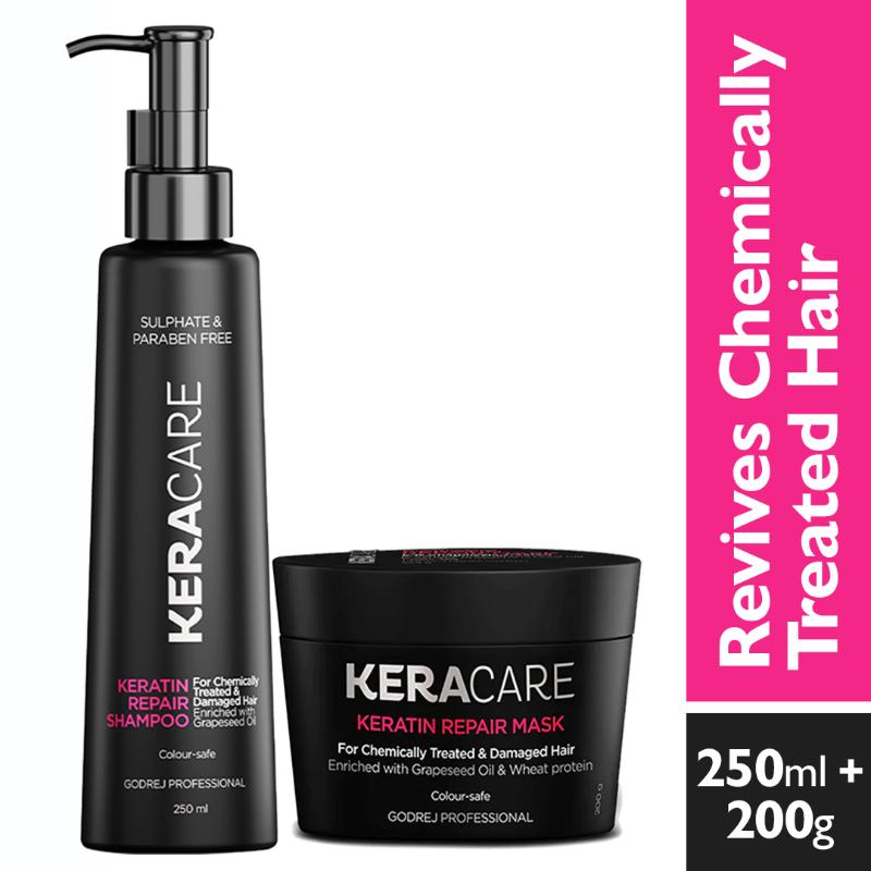 Godrej Professional Keracare Keratin Damage Repair Sulphate & Paraben Free Shampoo, 250ml + Conditioner Mask, 200ml Combo, 2 pieces Buy at Indicrest