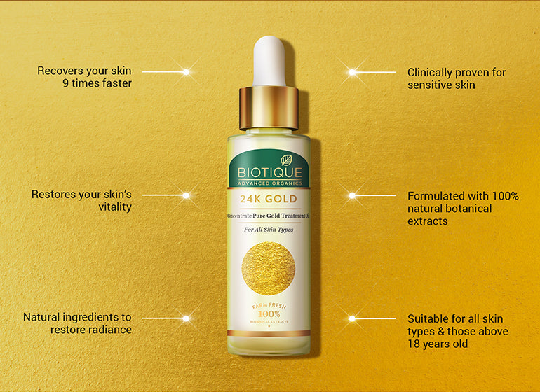 Biotique 24K Gold Treatment Oil Concentrate Pure Gold, 30ml - Image 4 - Buy from Indicrest