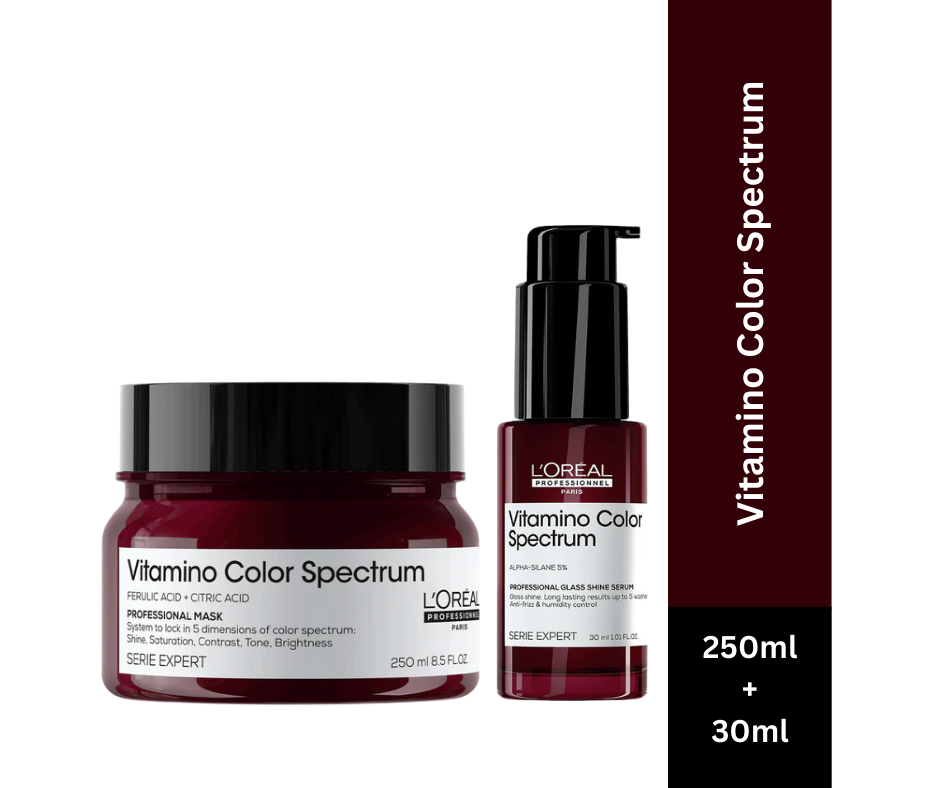 L'Oreal Professionnel Serie Expert Vitamino Color Spectrum Hair Mask, 250ml | Glass Shine Serum, 30ml