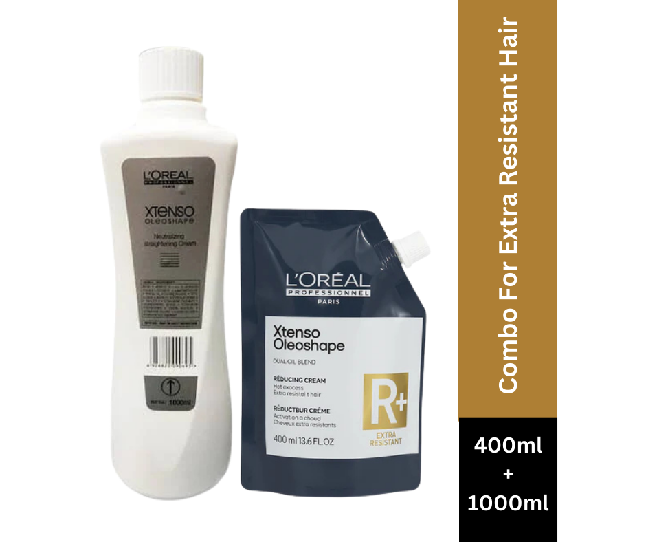 L’Oreal Professionnel Xtenso Oleo Shape Neutralizing Cream 1000ml & Oil Trio Smoothing Cream 400ml Combo for Extra Resistant Hair