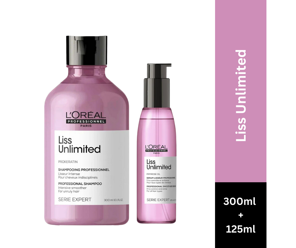 L'Oreal Professionnel Liss Unlimited Shampoo 300ml | Liss Unlimited Serum 125ml Combo