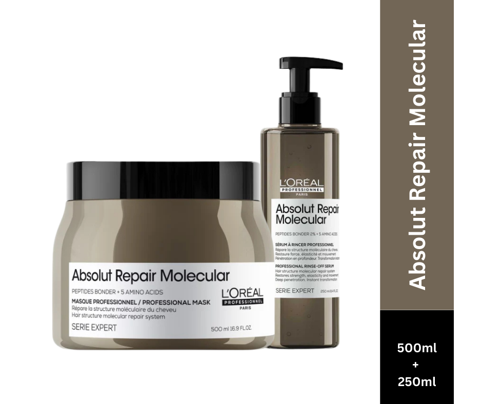 L'Oreal Professionnel Absolut Repair Molecular Hair Mask, 500ml | Absolut Repair Molecular Rinse-Off Serum, 250ml