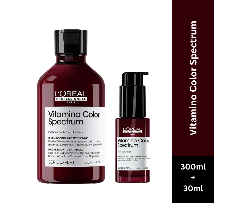 L'Oreal Professionnel Vitamino Color Spectrum Shampoo (300ml) &  Glass Shine Serum (30ml) Combo Pack