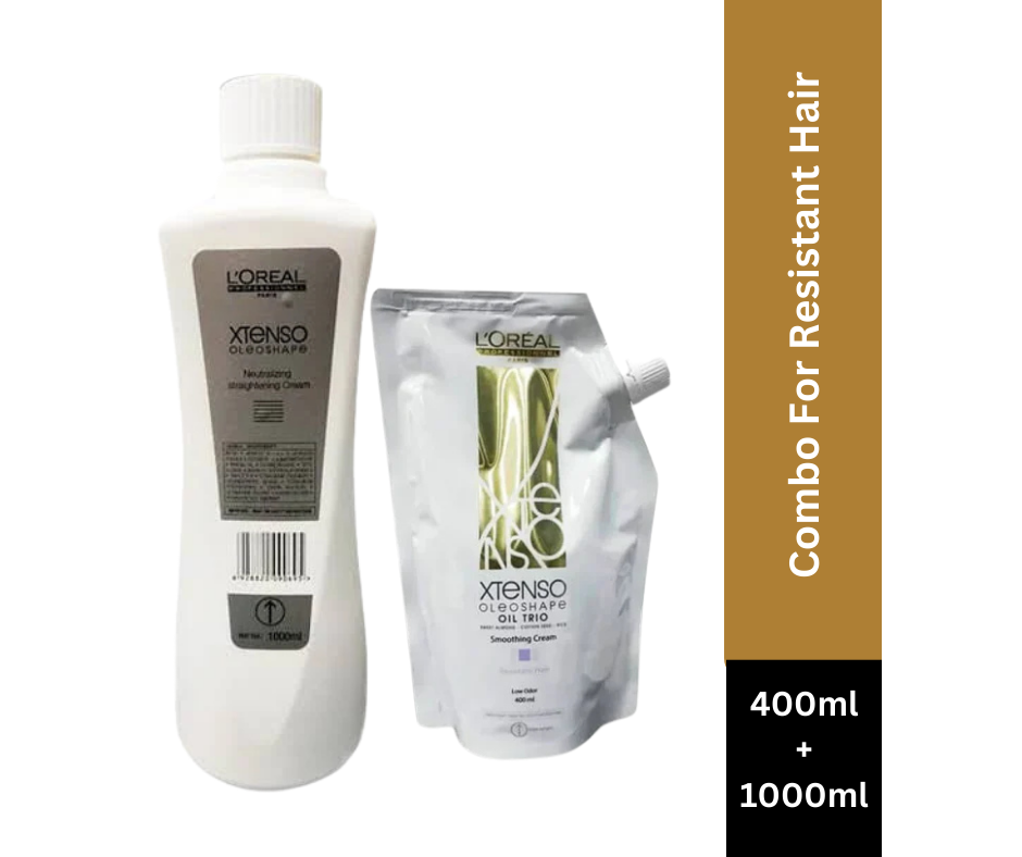 L’Oreal Professionnel Xtenso Oleo Shape Neutralizing Straightening Cream, 1000ml & Xtenso Oleo Shape Oil Trio Smoothing Cream, 400ml Combo For Resistant Hair
