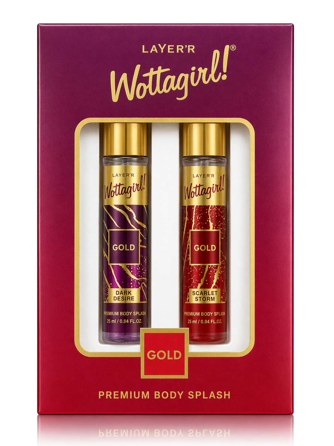 Wottagirl Gold Body Splash Combo (Dark Desire & Scarlet Storm) - 25ml x 2 - Image 2 - Buy from Indicrest