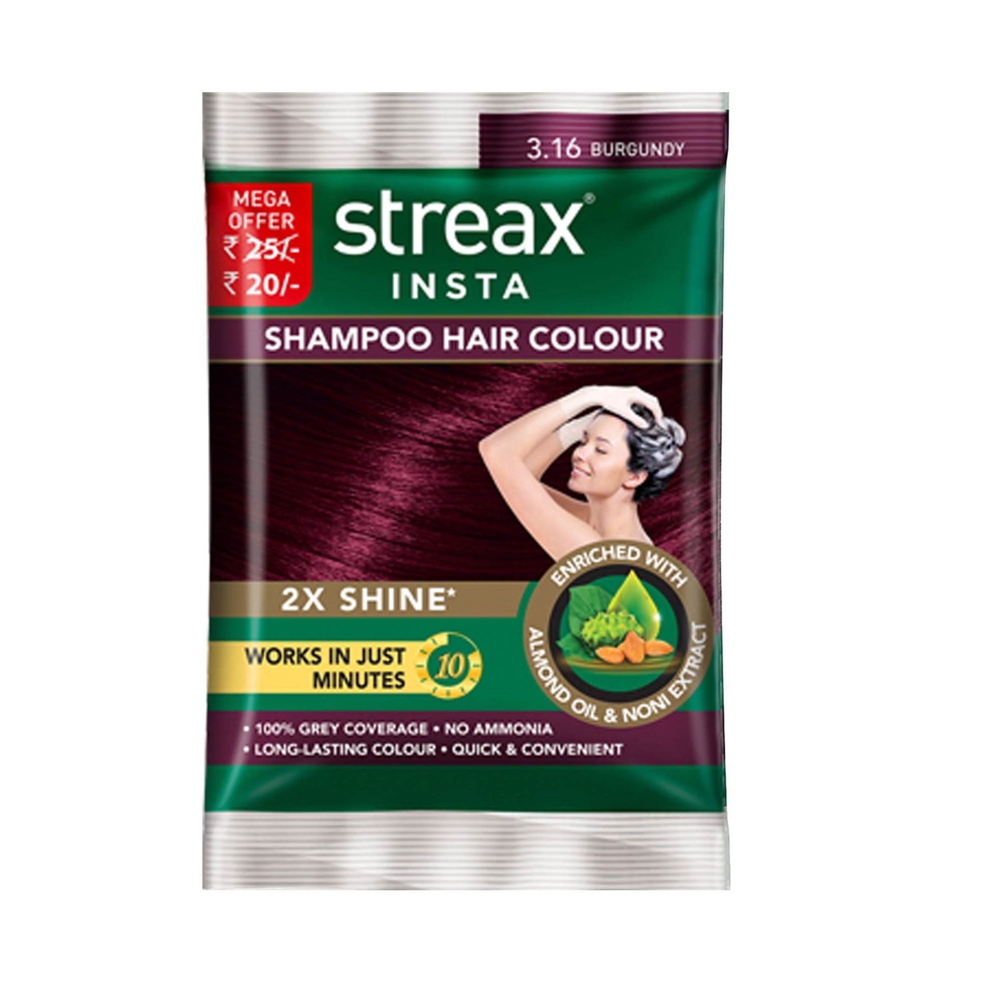 Streax Insta Shampoo Hair colour for 100% Grey Coverage, Burgundy, 18ml Buy at Indicrest Image 8