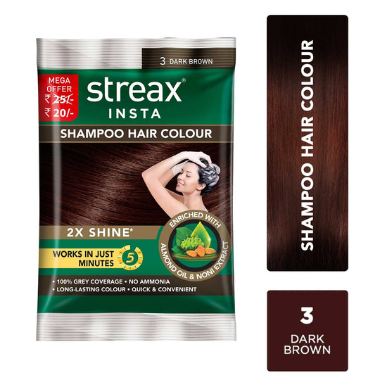Streax Insta Shampoo Hair Colour - Dark Brown, 18ml Buy at Indicrest