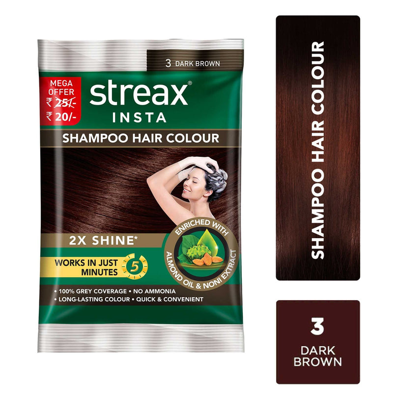 Streax Insta Shampoo Hair Colour - Dark Brown, 18ml Buy at Indicrest