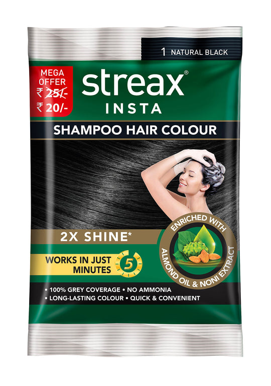 Streax Insta Shampoo Hair Colour - Natural Black, 18ml Buy at Indicrest