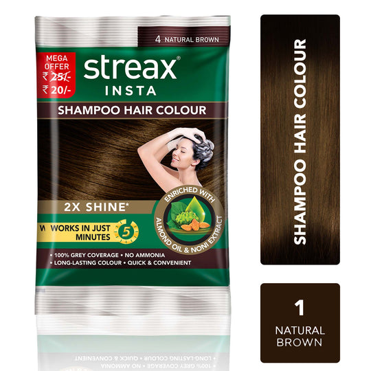 Streax Insta Shampoo Hair Colour - Natural Brown, 18ml Buy at Indicrest