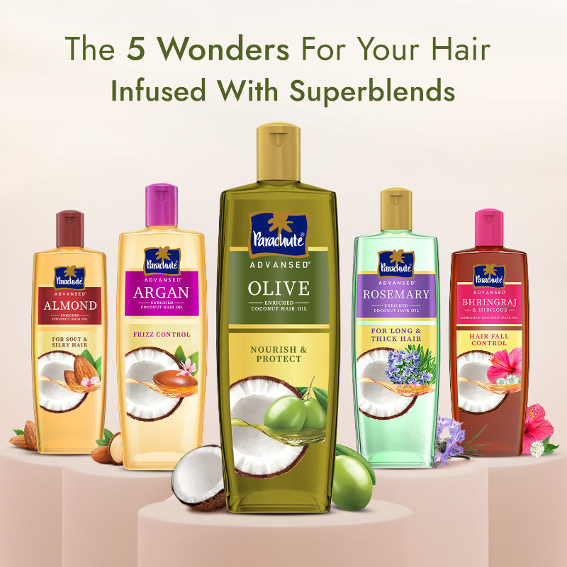 Parachute Advansed Olive Enriched Coconut Hair Oil, Upto 10X Less Hair Fall And 90% Stronger Hair, 300ml Buy at Indicrest Image 7